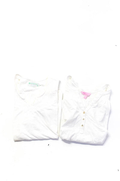 Aventura Lilly Pulitzer Womens V Neck Shirts White Cotton Size Small Lot 2