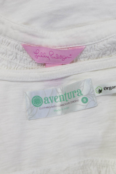 Aventura Lilly Pulitzer Womens V Neck Shirts White Cotton Size Small Lot 2