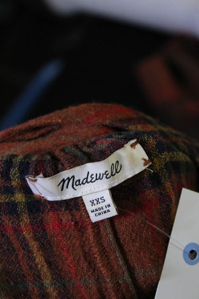 Madewell Women's Long Sleeve V Neck Plaid Crop Top Orange Size XXS