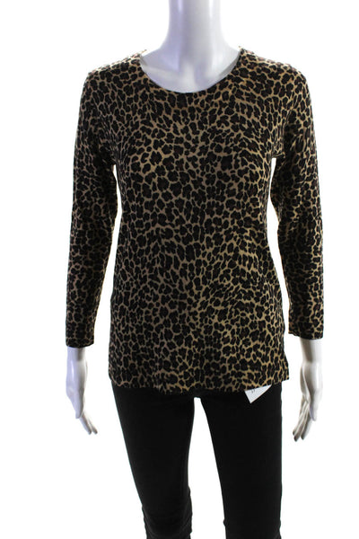 J Crew Womens Animal Print Crew Neck Sweater Beige Black Wool Size Small