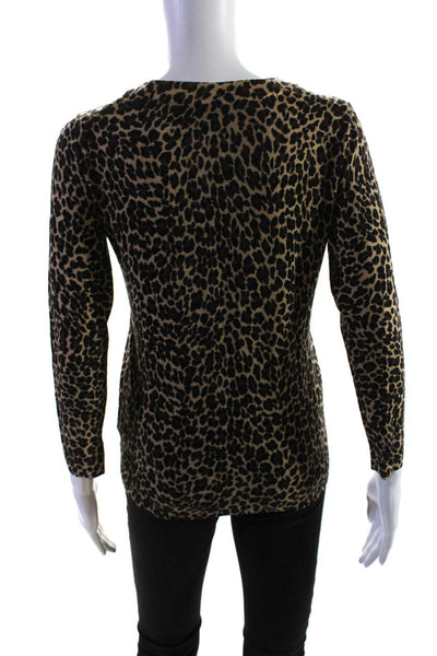 J Crew Womens Animal Print Crew Neck Sweater Beige Black Wool Size Small