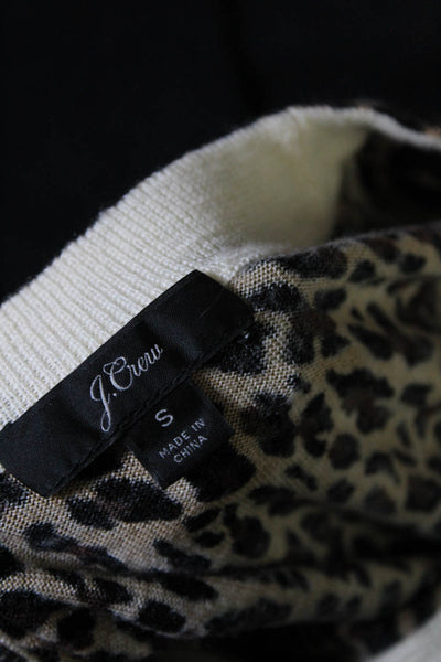 J Crew Womens Animal Print Crew Neck Sweater Beige Black Wool Size Small