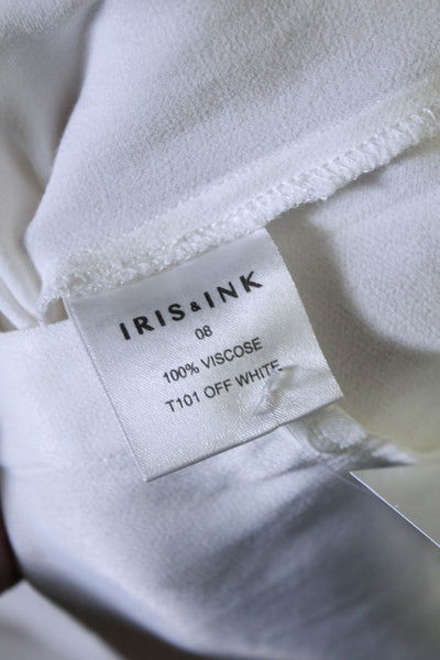 Iris & Ink Womens Crew Neck Long Sleeves Button Down Blouse White Size 8
