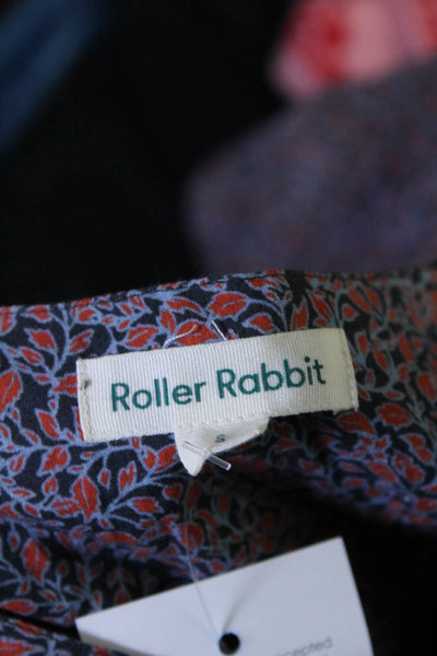 Roller Rabbit Women's Cotton Floral Long Sleeve Ruffle Trim Blouse Blue Size S