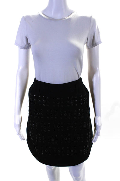 Coach Womens Cotton Eyelet Detail Zip Up Knee Length Skirt Black Size 02