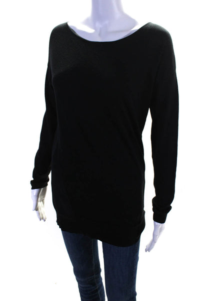 Theory Womens Cotton + Silk Knit Round Neck Long Sleeve Blouse Top Black Size S