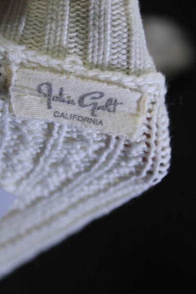 John Galt Women's V-Neck Button Down Cable Knit Cardigan White Size S