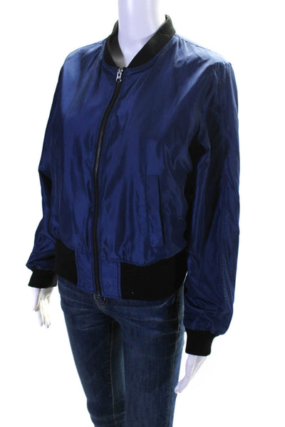 Hei Hei Womens Long Sleeved Zippered Windbreaker Bomber Jacket Blue Black Size S