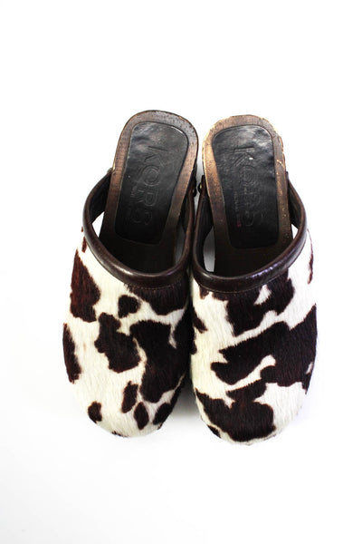 Kors Michael Kors Womens Wood Leather Trim Cow Print Ponyhair Mules Brown Size 7