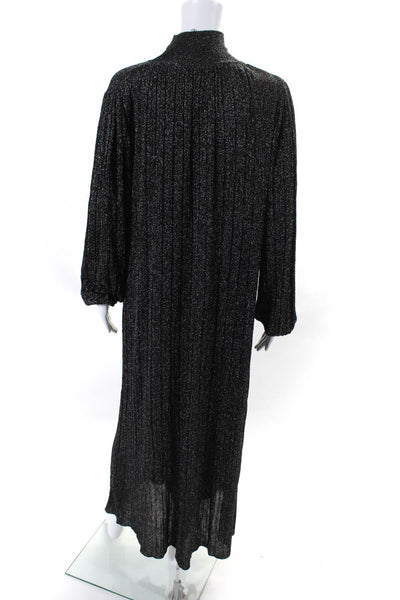 Zara Womens Black Metallic Detail High Neck Long Sleeve A-Line Dress Size M