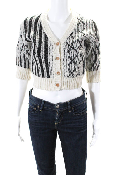 The Animals Observatory Womens Black White Printed Cardigan Sweater Top Size 4