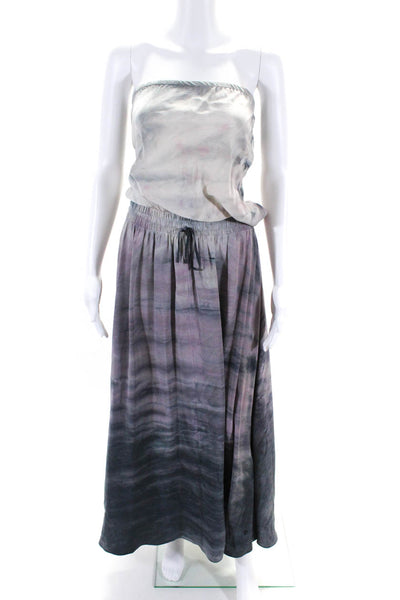 Gypsy 05 Womens Tie Dye Strapless Tied Blouson Maxi Dress Gray Purple Size XS