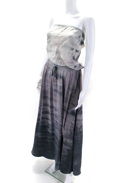 Gypsy 05 Womens Tie Dye Strapless Tied Blouson Maxi Dress Gray Purple Size XS