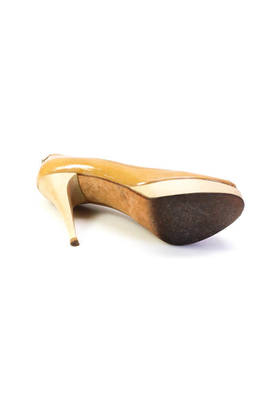 Stuart Weitzman Womens Patent Leather Peep Toe Stiletto Heels Brown Size  8.5