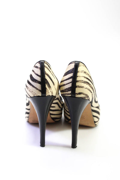 Saks Fifth Avenue Womens Zebra Print Platform Stiletto Heels Brown Beige Size 9