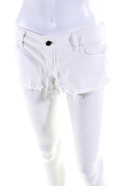 Siwy Womens Solid White Cotton Distress Mid-Rise Mini Denim Shorts Size 26