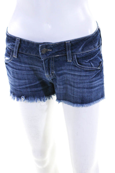 Siwy Womens Blue Medium Wash Mid-Rise Distress Mini Cotton Denim Shorts Size 26