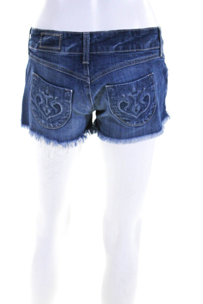Siwy Womens Blue Medium Wash Mid-Rise Distress Mini Cotton Denim Shorts Size 26