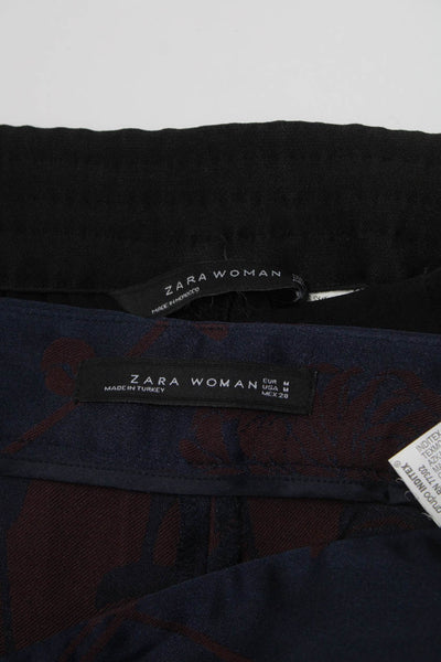 Zara Womens Dark Navy Blue Floral High Rise Straight Leg Pants Size M lot 2