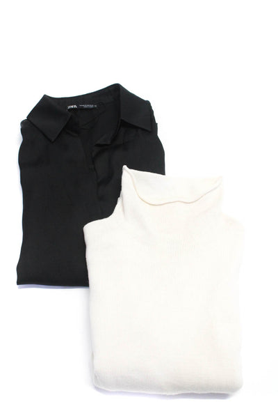 Zara Wilfred Womens Collared Shirt Turtleneck Sweater White Black 2XS XS Lot 2