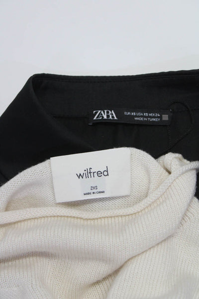 Zara Wilfred Womens Collared Shirt Turtleneck Sweater White Black 2XS XS Lot 2