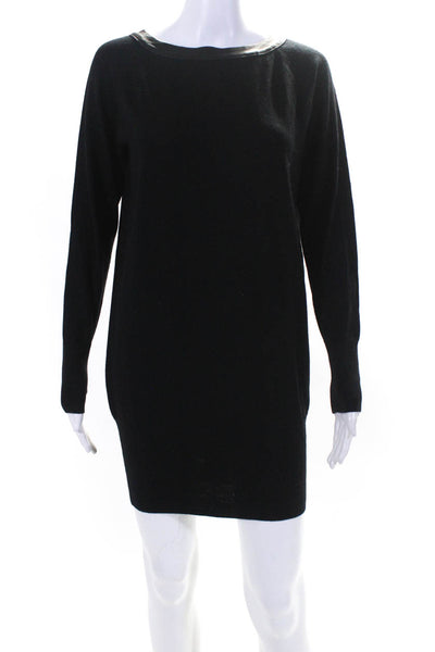 Skaist Taylor Womens Leather Trim Strappy Back Mini Sweater Dress Black Petite