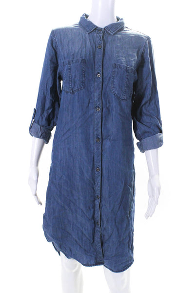 Rails Womens Button Front 3/4 Sleeve Collared Shirt Dress Blue Size Extra Small