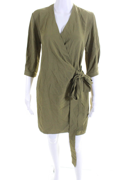 Everlane Womens The Japanese GoWeave Long Sleeve Mini Wrap Dress Olive  Size 00
