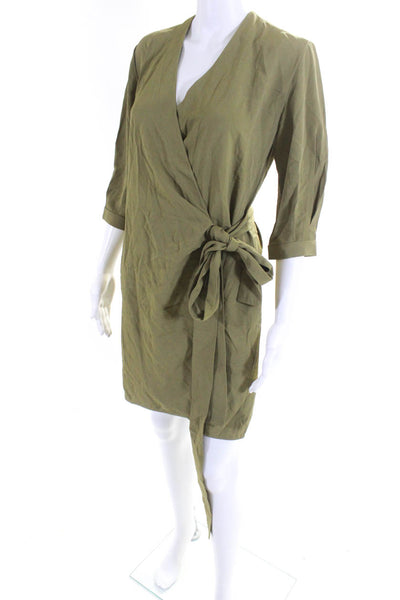 Everlane Womens The Japanese GoWeave Long Sleeve Mini Wrap Dress Olive  Size 00