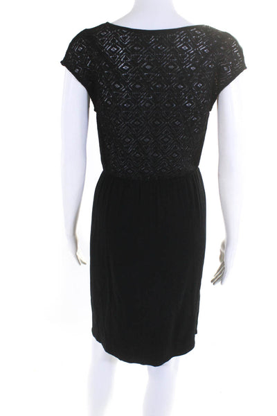 Barneys New York Womens Lace Back Round Neck Short Sleeved Dress Black Size XS