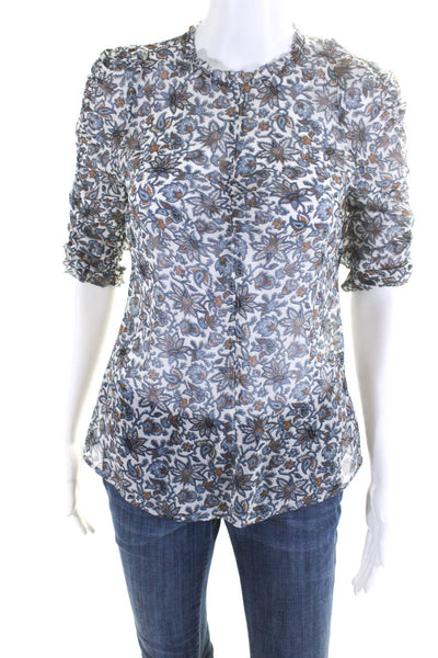 Veronica Beard Womens Paisley  Round Neck Half Sleeved Blouse Blue White Size 00