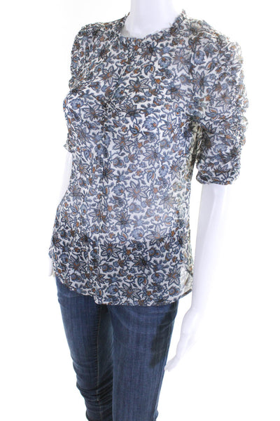 Veronica Beard Womens Paisley  Round Neck Half Sleeved Blouse Blue White Size 00