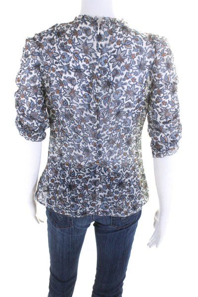 Veronica Beard Womens Paisley  Round Neck Half Sleeved Blouse Blue White Size 00