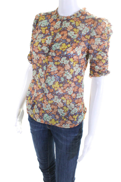 Veronica Beard Womens Floral Pleated Half Sleeved Blouse Orange Green Size 00