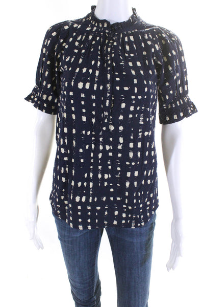 A Piece Apart Womens Spotted Round Neck Half Sleeved Top Navy Blue Cream Size XS