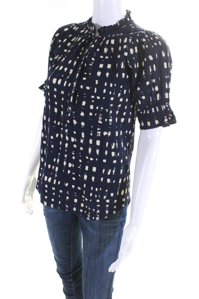 A Piece Apart Womens Spotted Round Neck Half Sleeved Top Navy Blue Cream Size XS