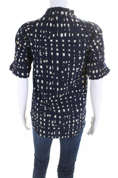 A Piece Apart Womens Spotted Round Neck Half Sleeved Top Navy Blue Cream Size XS