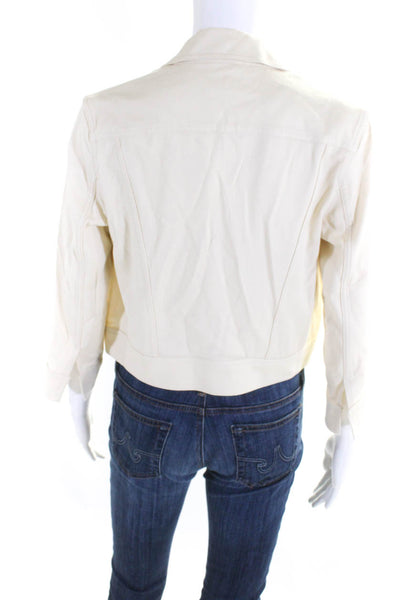 Theory Womens Long Sleeved Collared Open Front Denim Cropped Jacket Beige Size P