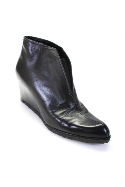 Stuart Weitzman Women's Leather Wedge Heel Pull On Ankle Boots Black Size 7