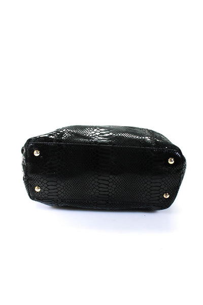 Michael Kors Women's Snakeskin Print Leather Trim Shoulder Bag Black Size M