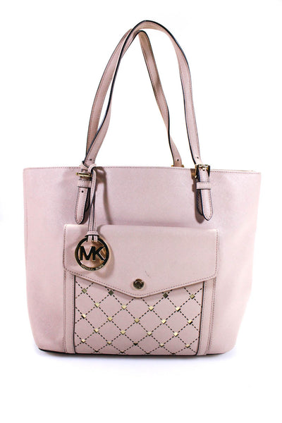 Michael Kors Women's Coated Canvas Quilted Cutout Tote Bag Light Pink Size M