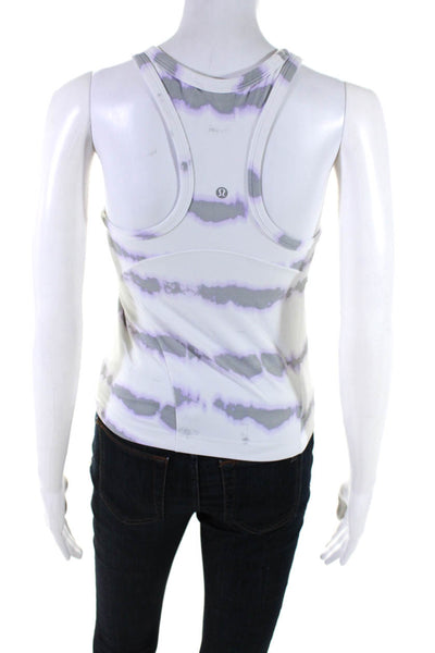 Lululemon Womens Tie Dye Striped Print Scoop Neck Tank Top White Size XS