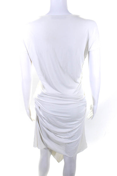 Roberto Cavalli Womens Jeweled Ruched V Neck Dress White Size EUR 44