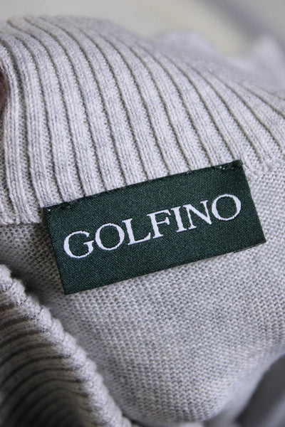 Golfino Mens Half Zipper Long Sleeves Turtleneck Sweater Gray Cotton Size 40