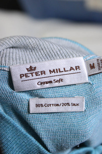 Peter Millar Mens Striped Half Zipper Sweater Blue White Cotton Size Medium