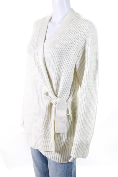 Rails Womens V-Neck Long Sleeve Waist Tie Wrap Cardigan Sweater White Size XS