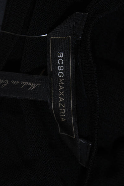 BCBGMAXAZRIA Womens Knit Round Neck Long Sleeve Cold Shoulder Top Black Size XXS