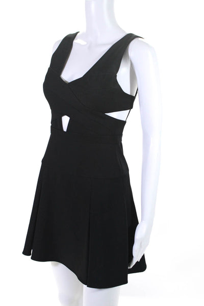 BCBGMAXAZRIA Womens Cut Out V-Neck Sleeveless Zip Up Mini Dress Black Size 0