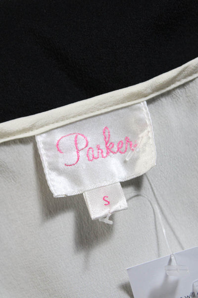 Parker Womens Color Block Open Back Tank Top Blouse Black White Blue Size Small