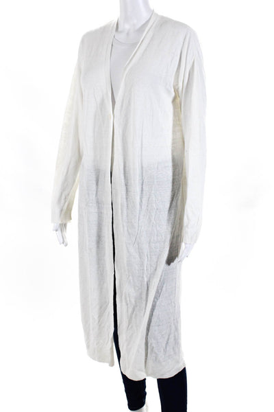 Theory Womens Long V Neck One Button Cardigan Sweater White Linen Size Small
